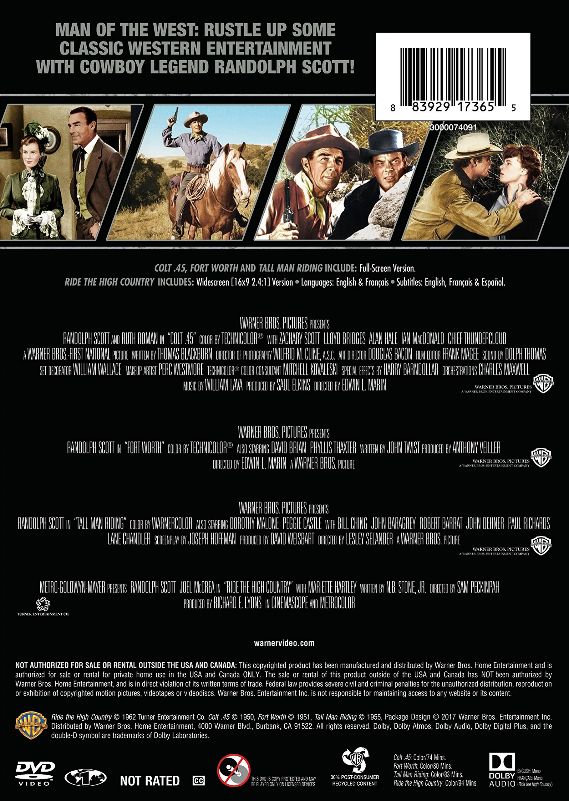 4 Film Favorites Randolph Scot (Colt .45 / Fort Worth / Tall Man Riding / Ride The High Country) - Image 3