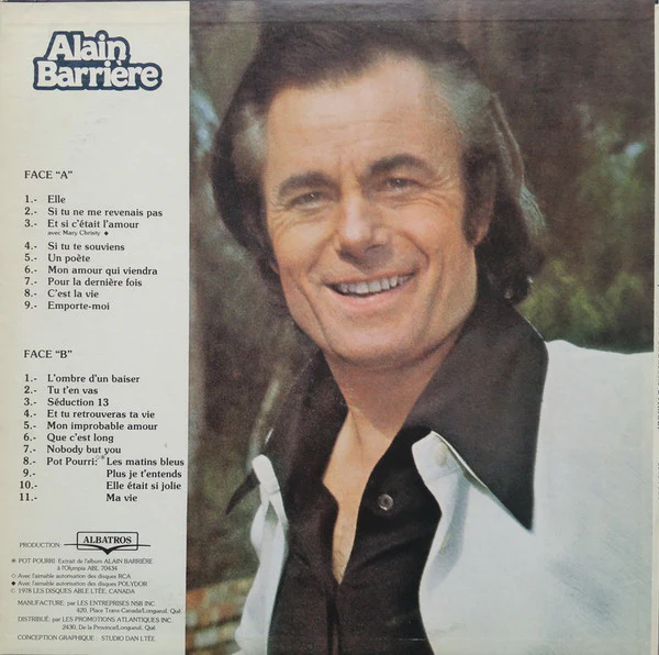 Alain Barrière / Mes Plus Belles Chansons D'Amour - LP, Comp (VG+/VG+) - Image 2