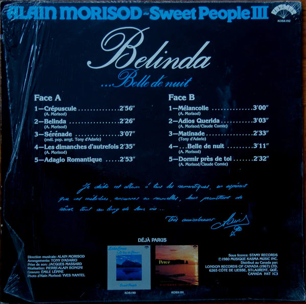 Alain Morisod / Sweet People / Belinda ...Belle De Nuit - LP, Album (VG/VG) - Image 2