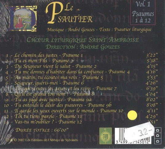 André Gouzes / Le Psautier (Vol. 1, Psaumes 1 À 12 - Heureux Est L'Homme…) - CDr, Album (VG+/VG+) - Image 2