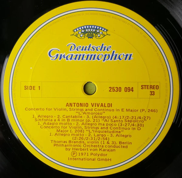 Antonio Vivaldi, Berliner Philharmoniker • Herbert Von Karajan / 6 Concerti «L'Amoroso» U.A. - LP, Album (VG+/VG+) - Image 3