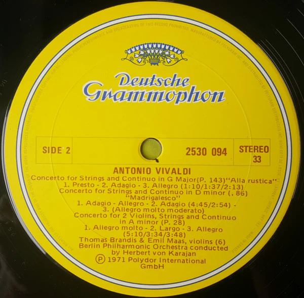Antonio Vivaldi, Berliner Philharmoniker • Herbert Von Karajan / 6 Concerti «L'Amoroso» U.A. - LP, Album (VG+/VG+) - Image 4