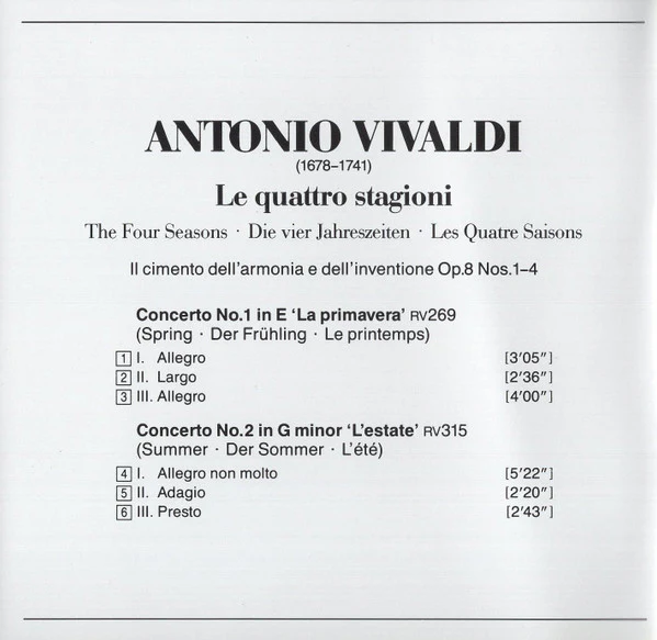 Antonio Vivaldi - English Chamber Orchestra, Nigel Kennedy / The Four Seasons (Le Quattro Stagioni • Die Vier Jahreszeiten • Les Quatre Saisons) - CD, Album, Club, Col (VG+/VG+) - Image 5
