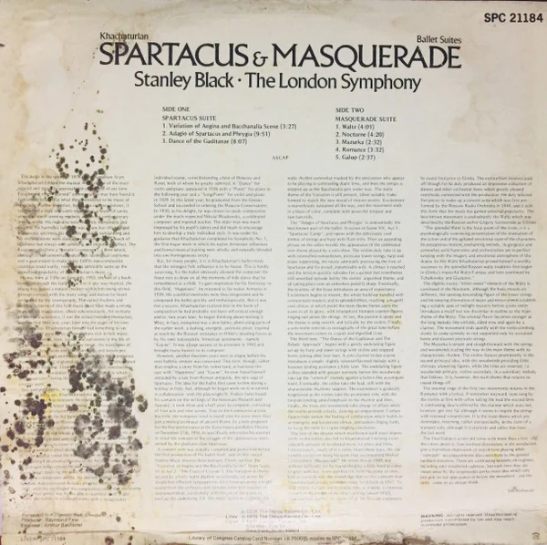 Aram Khatchaturian, Stanley Black · London Symphony Orchestra / Spartacus & Masquerade Ballet Suites - LP (VG/VG) - Image 3