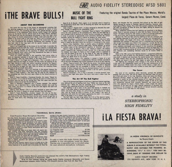 Banda Taurina / The Brave Bulls! Music Of The Bull Fight Ring - LP, Album, RE (VG/VG) - Image 2