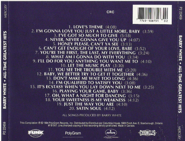 Barry White / All-Time Greatest Hits - CD, Comp, Club (VG/VG) - Image 4
