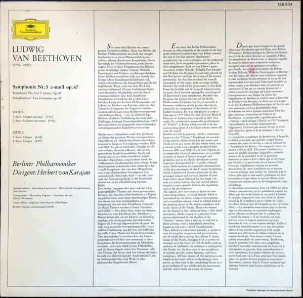 Beethoven* - Berliner Philharmoniker • Herbert von Karajan / Symphonie Nr.5 - LP, RE (VG+/VG+) - Image 2