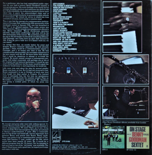 Benny Goodman / Live At Carnegie Hall 40th Anniversary Concert - 2xLP, Album (VG+/VG+) - Image 3
