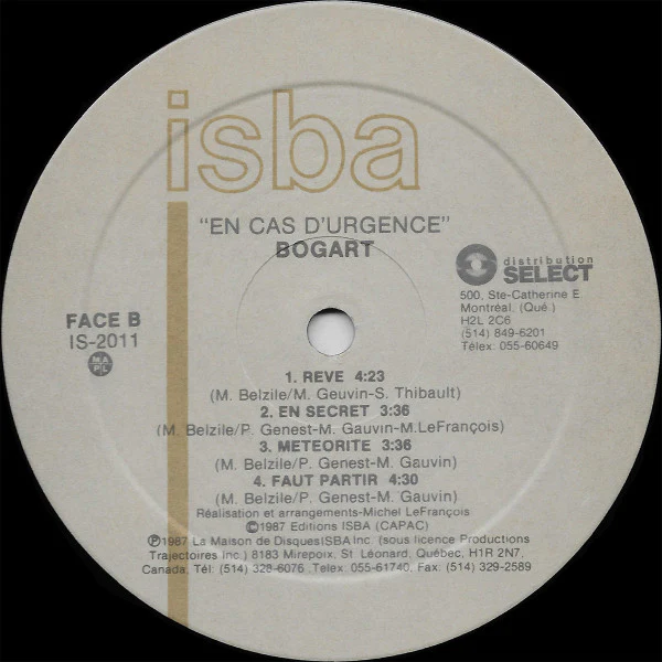 Bogart  / En Cas D'Urgence - LP, Album (VG+/VG+) - Image 4