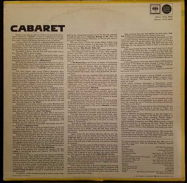 "Cabaret" Original Broadway Cast, Harold Prince In Association With Ruth Mitchell / Cabaret - LP, Album (VG+/VG+) - Image 2