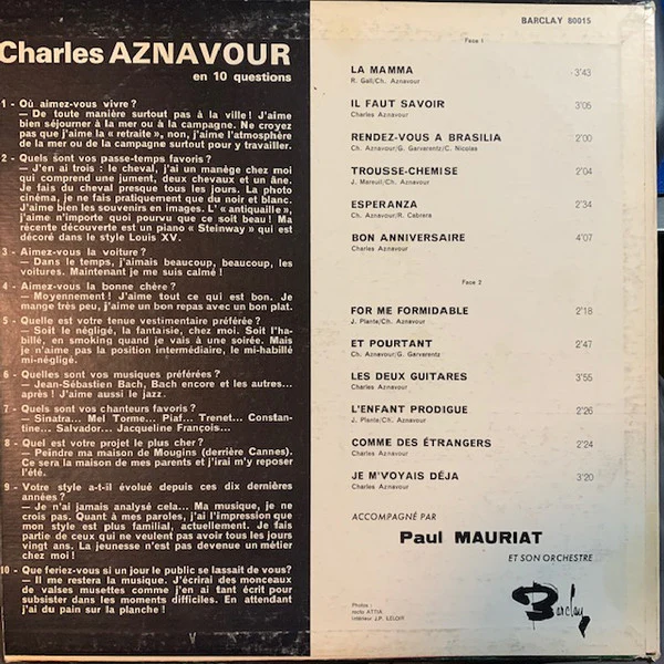 Charles Aznavour / Chante En Multiphonie Stéréo 2 - LP, Comp, RP (VG+/VG+) - Image 2