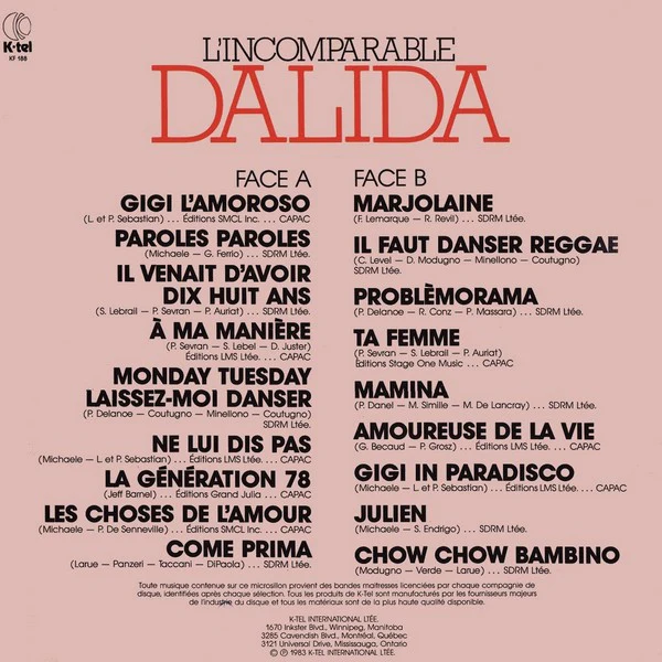 Dalida / L'Incomparable Dalida - LP, Comp (VG/VG+) - Image 2