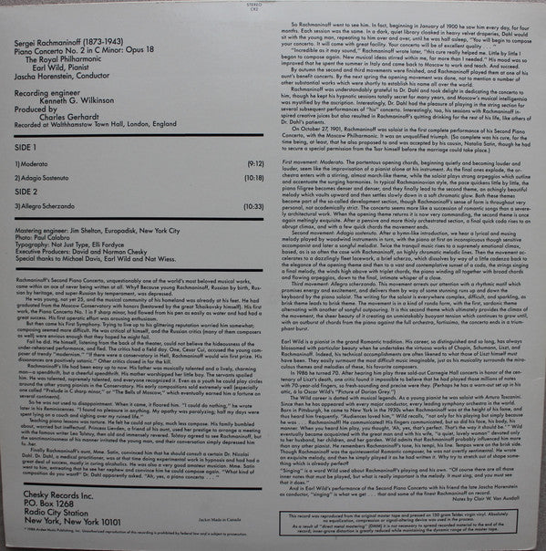 Earl Wild, Rachmaninoff*, The Royal Philharmonic*, Jascha Horenstein / Piano Concerto No. 2 - LP, RE, RM (VG+/VG+) - Image 2