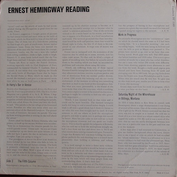 Ernest Hemingway / Reading - LP (M/M) - Image 2