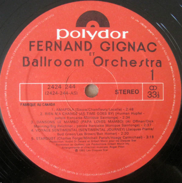 Fernand Gignac Et Ballroom Orchestra / Fernand Gignac Et Ballroom Orchestra - LP, Album, No (VG+/VG+) - Image 2