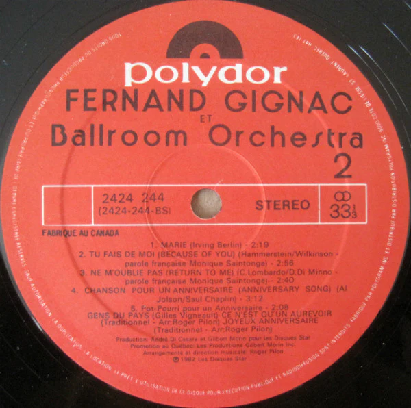 Fernand Gignac Et Ballroom Orchestra / Fernand Gignac Et Ballroom Orchestra - LP, Album, No (VG+/VG+) - Image 3
