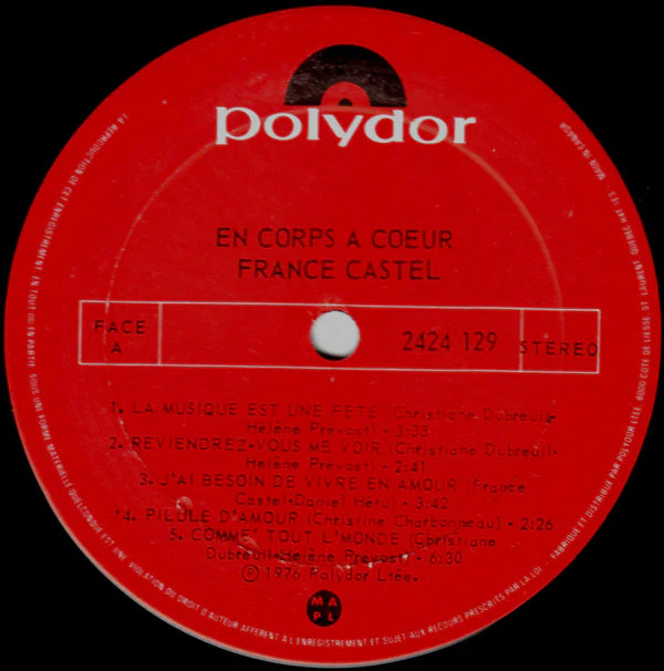 France Castel / En Corps À Cœur - LP, Album, Gat (VG+/VG+) - Image 4