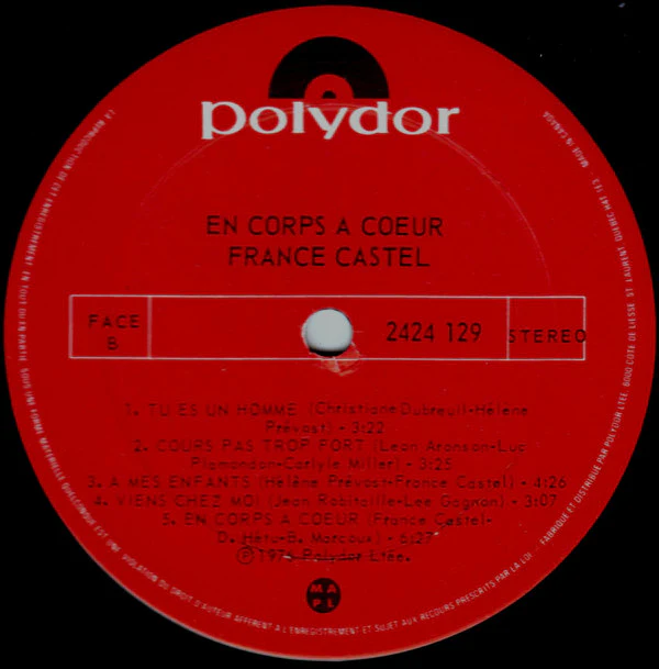 France Castel / En Corps À Cœur - LP, Album, Gat (VG+/VG+) - Image 5