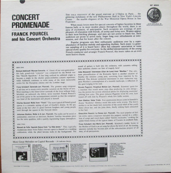 Franck Pourcel Et Son Grand Orchestre / Concert Promenade - LP, Album (VG+/VG+) - Image 2