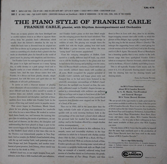 Frankie Carle And His Orchestra / The Piano Style Of Frankie Carle - LP, Mono (VG/VG) - Image 2