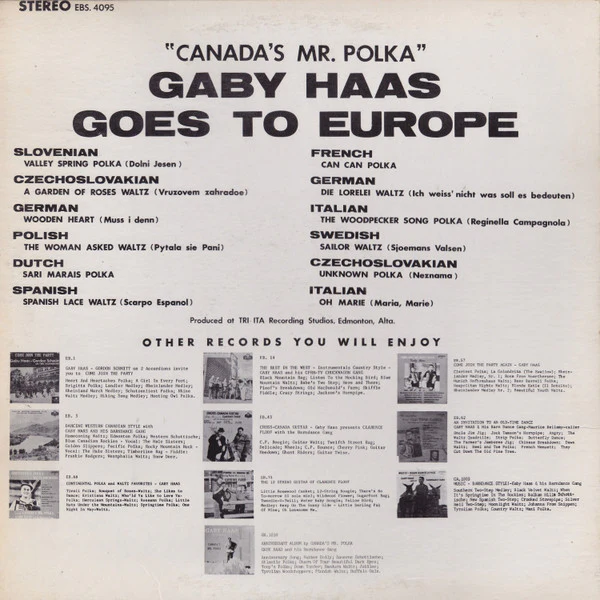 Gaby Haas And His Barndance Gang / "Canada's Mr. Polka" Gaby Haas Goes To Europe - LP (G+/G) - Image 2