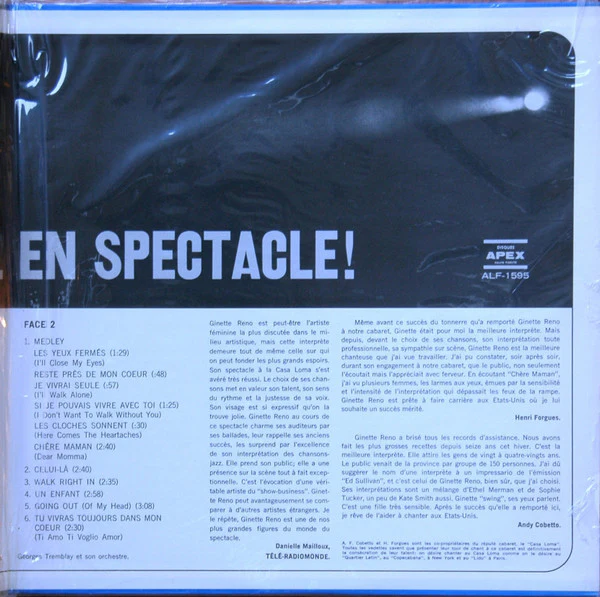 Ginette Reno / En Spectacle Au Casa Loma - LP, Album (VG+/VG) - Image 3