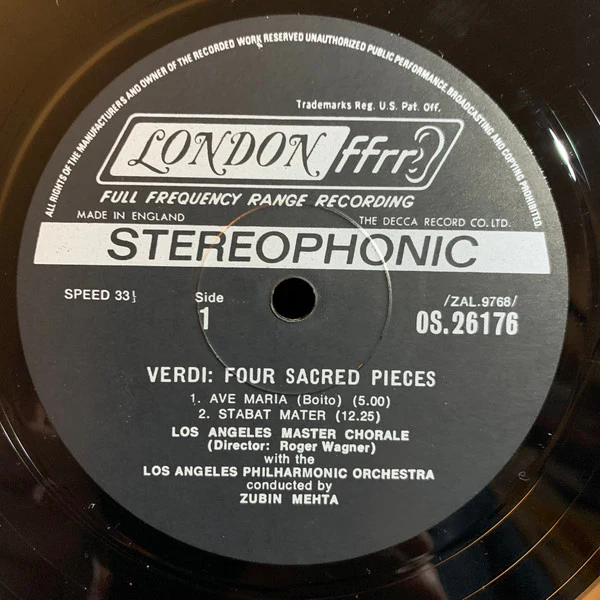 Giuseppe Verdi - Yvonne Minton, Los Angeles Master Chorale, Los Angeles Philharmonic Orchestra, Zubin Mehta / Four Sacred Pieces - LP (VG+/VG+) - Image 5