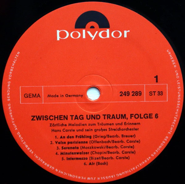Hans Carste Und Sein Orchester / Zwischen Tag Und Traum, Folge 6 - LP, Album (VG+/VG+) - Image 3