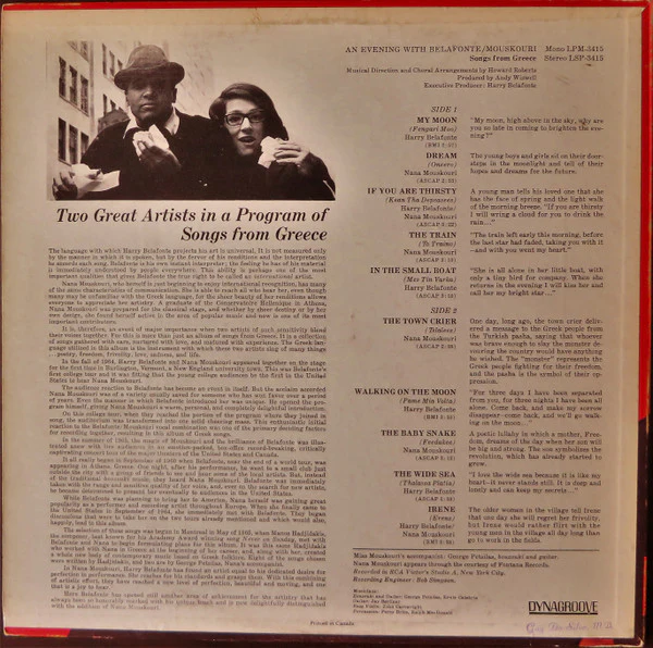 Harry Belafonte / Nana Mouskouri / An Evening With Belafonte / Mouskouri - LP, Album (VG+/VG+) - Image 2