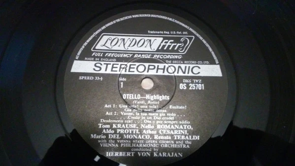 Herbert von Karajan, Giuseppe Verdi, Wiener Staatsopernchor, Wiener Philharmoniker, Mario del Monaco / Otello Highlights - LP, RE (VG/VG) - Image 3