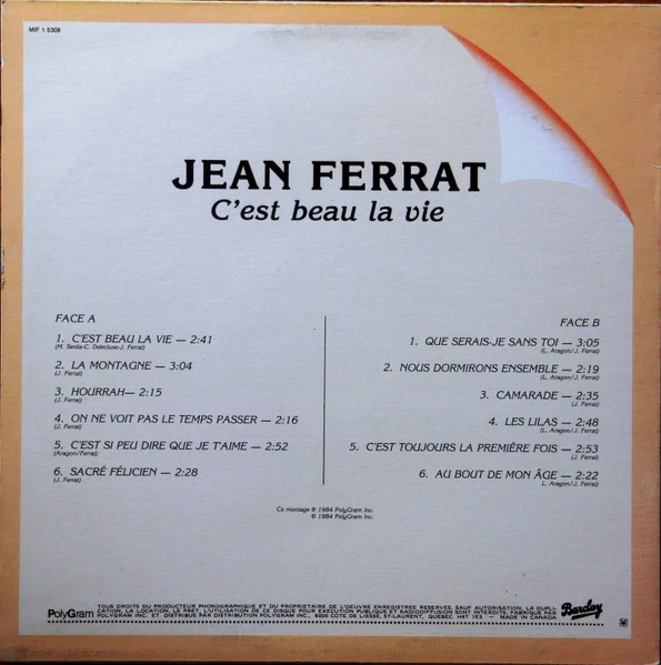 Jean Ferrat / C'est Beau La Vie - LP, Comp (VG+/VG+) - Image 2