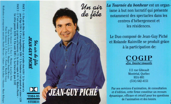 Jean-Guy Piché / Un Air De Fête - Cass, Album (VG/VG) - Image 2