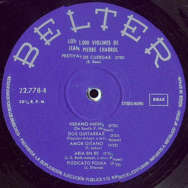 Jean Pierre Chabrol / Los 1.000 Violines De Jean Pierre Chabrol - LP, Album, RE (VG+/VG+) - Image 4