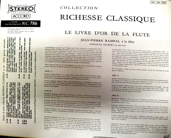 Jean-Pierre Rampal, Kenneth Gilbert / Le Livre D'Or De La Flûte - LP, RE (VG+/VG+) - Image 2
