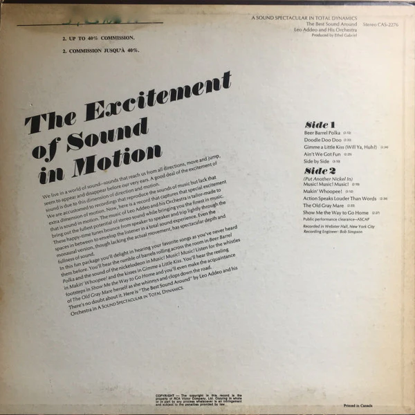 Leo Addeo And His Orchestra / A Sound Spectacular In Total Dynamics (The Best Sound Around) - LP, Album (VG/VG) - Image 2