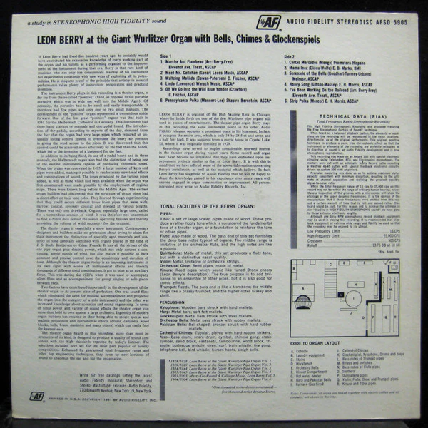 Leon Berry / Giant Wurlitzer Pipe Organ With Bells, Chimes And Glockenspiels - LP, Album (G+/G) - Image 3