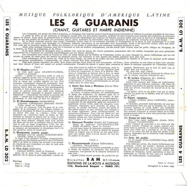 Les Guaranis / Musique Folklorique D'Amérique Latine - 10", Album (VG/VG) - Image 2