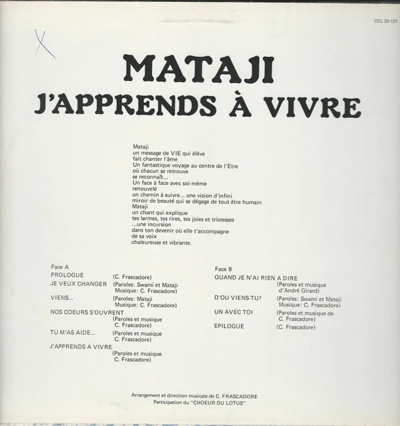Mataji / J'Apprends À Vivre - LP, Album (VG+/VG+) - Image 2