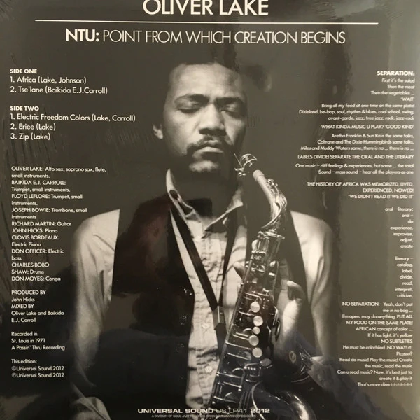 Oliver Lake / NTU: Point From Which Creation Begins - LP, Album, RE (M/M) - Image 2