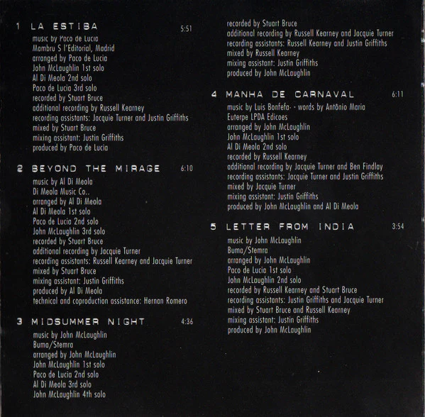 Paco De Lucía, Al Di Meola, John McLaughlin / The Guitar Trio - CD, Album, Club (VG+/VG+) - Image 4