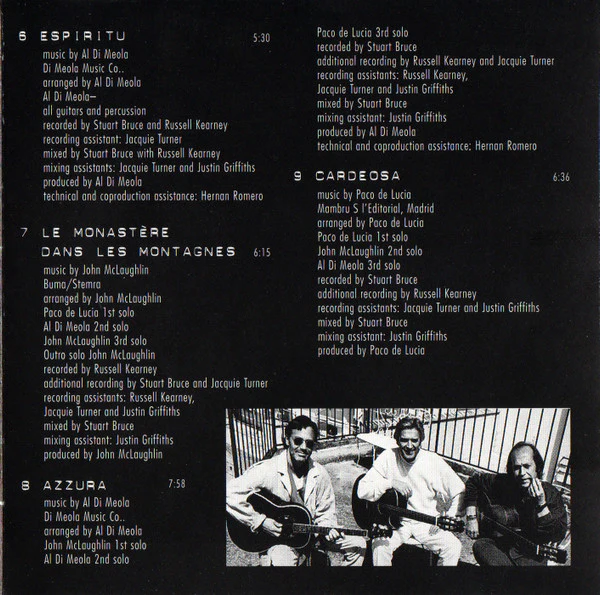 Paco De Lucía, Al Di Meola, John McLaughlin / The Guitar Trio - CD, Album, Club (VG+/VG+) - Image 5