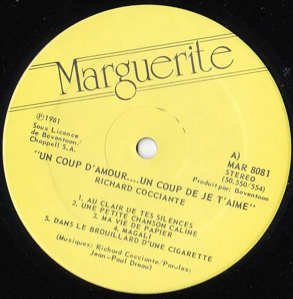 Richard Cocciante /  Un Coup De Je T'Aime - LP Used (VG/VG+) - Image 3
