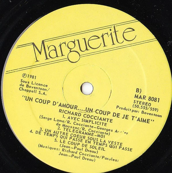Richard Cocciante /  Un Coup De Je T'Aime - LP Used (VG/VG+) - Image 4