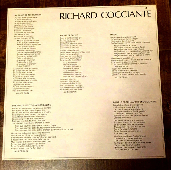 Richard Cocciante /  Un Coup De Je T'Aime - LP Used (VG/VG+) - Image 5