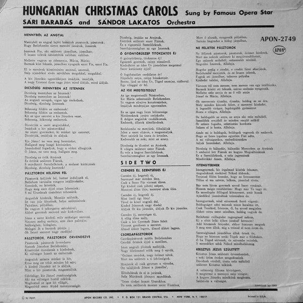Sari Barabas / Hungarian Christmas With Famous Sari Barabas - LP, Album (VG/VG) - Image 2