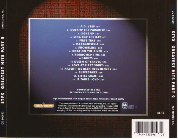 Styx / Greatest Hits Part 2 - CD, Comp, Club, RM (VG+/VG+) - Image 2
