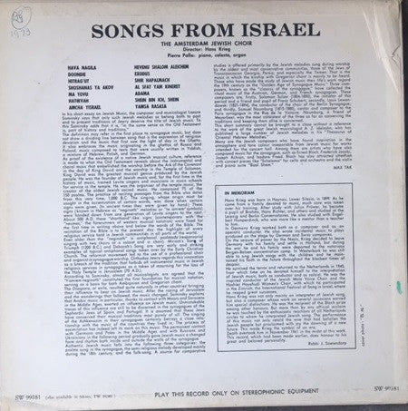 The Amsterdam Jewish Choir / Songs From Israel - LP (VG/VG) - Image 2