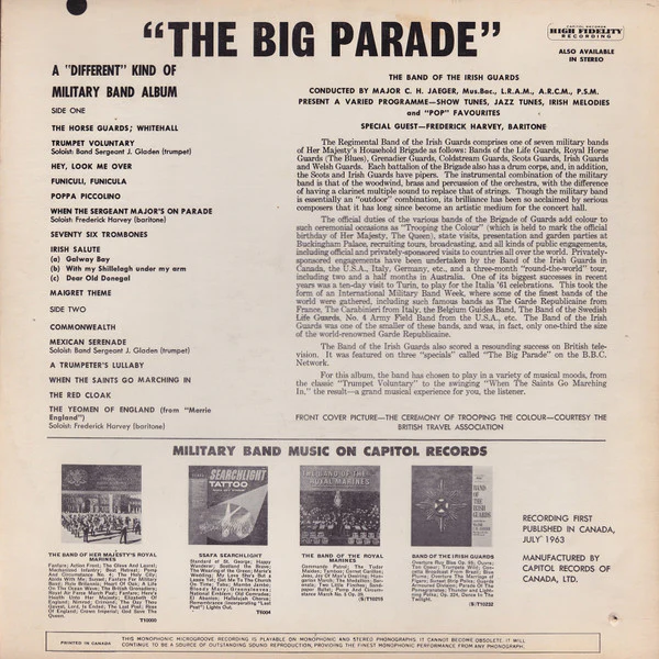 The Band Of The Irish Guards / The Big Parade - LP, Album (VG+/G) - Image 2