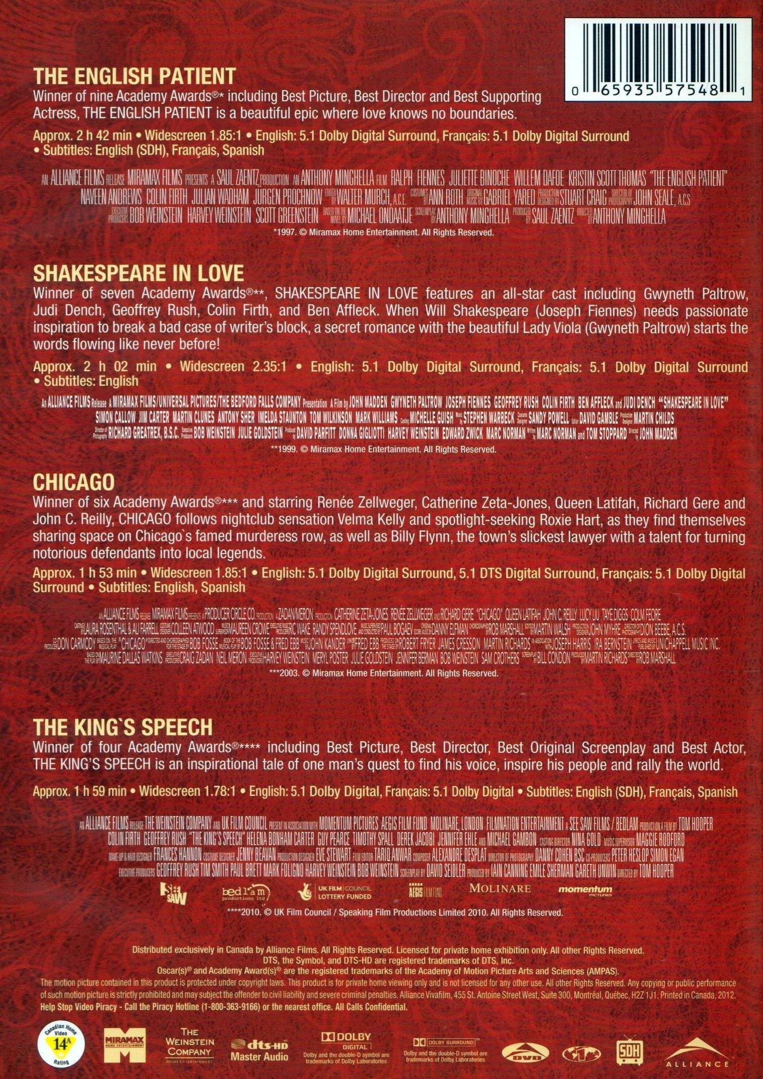 The Best Picture Collection (Chicago / The English Patient / The King's Speech / Shakespeare in Love) (Bilingual) - Image 2