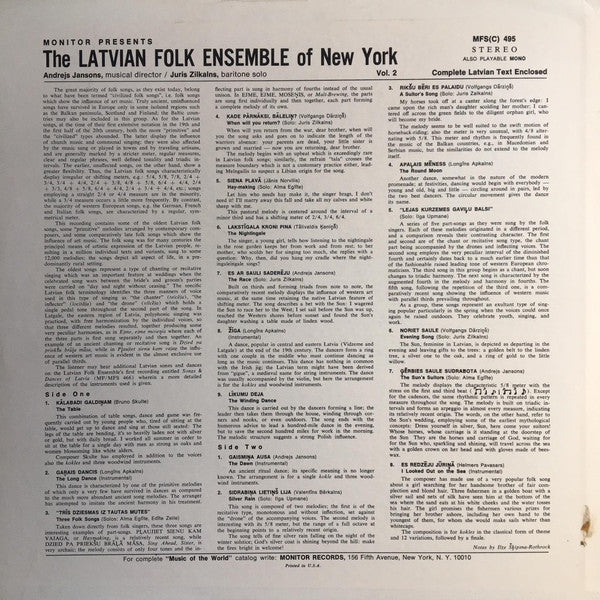 The Latvian Folk Ensemble Of New York / Volume Two - LP (VG+/VG+) - Image 2